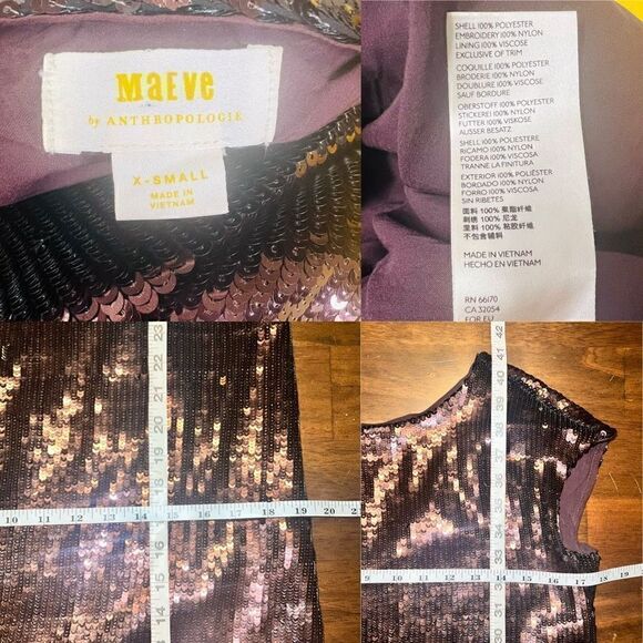 Anthropologie Womens Brown Maeve Kara Sequined Pullover Shift Mini Dress XS - Picture 8 of 8